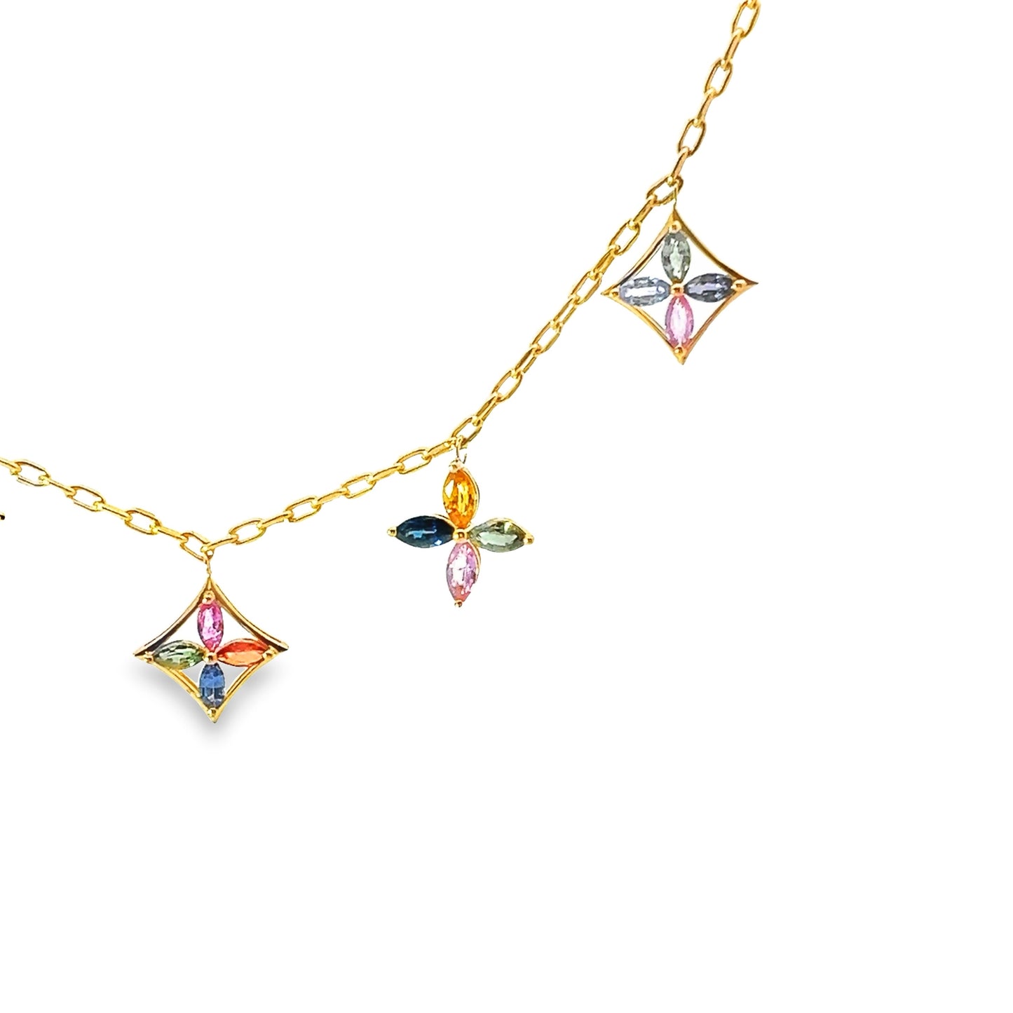 Multicolor Star Sapphire Necklace in Yellow Gold