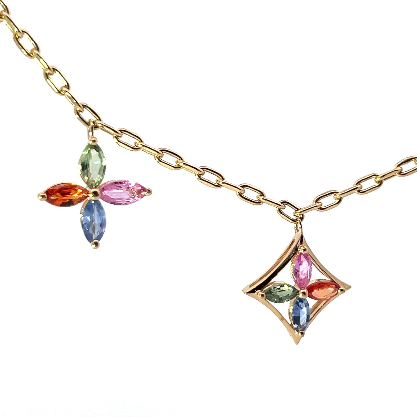 Multicolor Star Sapphire Necklace in Yellow Gold