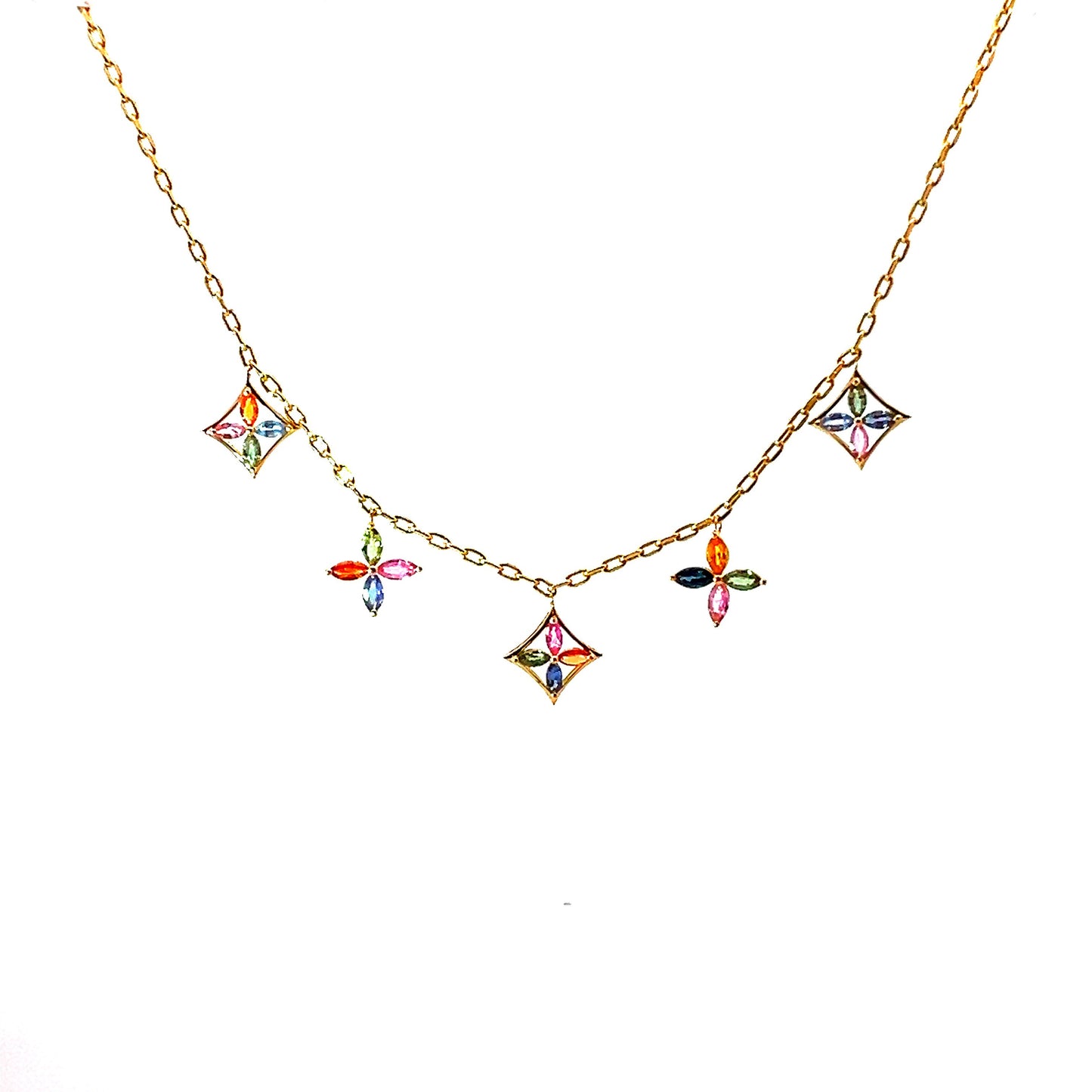 Multicolor Star Sapphire Necklace in Yellow Gold