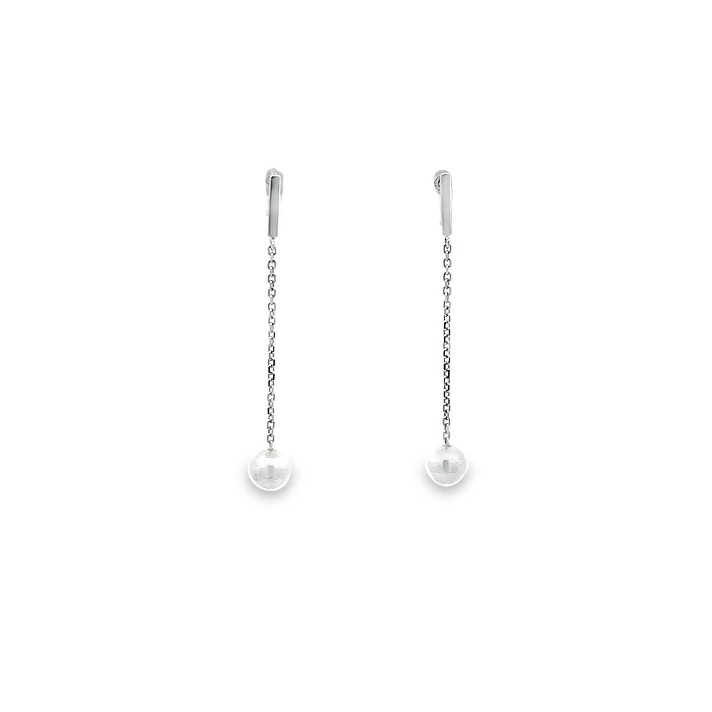 Akoya Pearl Drop Earrings with Bar Stud Top in White Gold