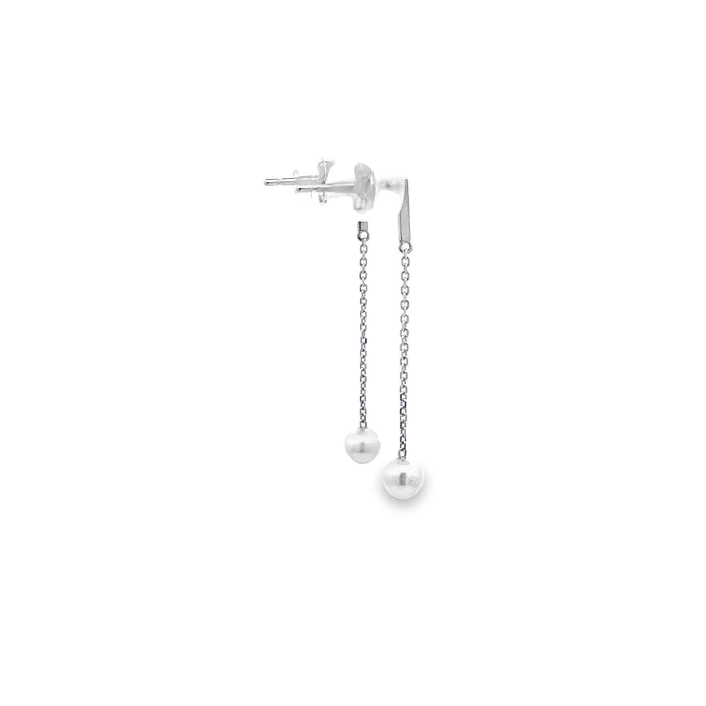 Akoya Pearl Drop Earrings with Bar Stud Top in White Gold
