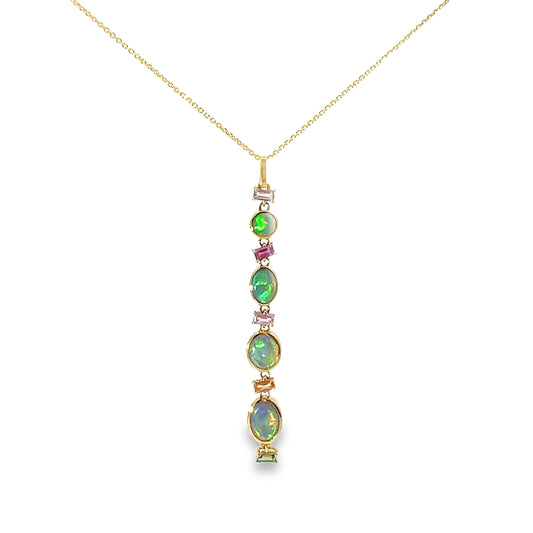 Semi-Black Opal Pendant with yellow gold chain