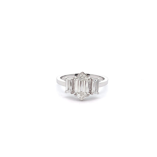 Long Hexagon 1.27ct Lab-grown Three-stone Diamond Ring in Platinum