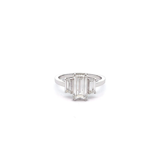 Long Baguette 1.56ct Lab-grown Three-stone Diamond Ring in Platinum