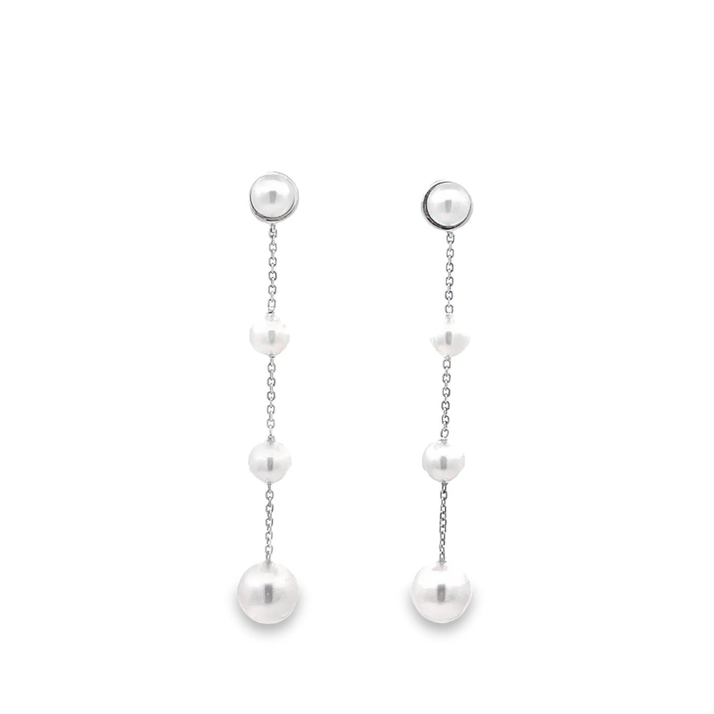 Akoya Pearl Studs with Detachable 3-Pearl Drops in White Gold