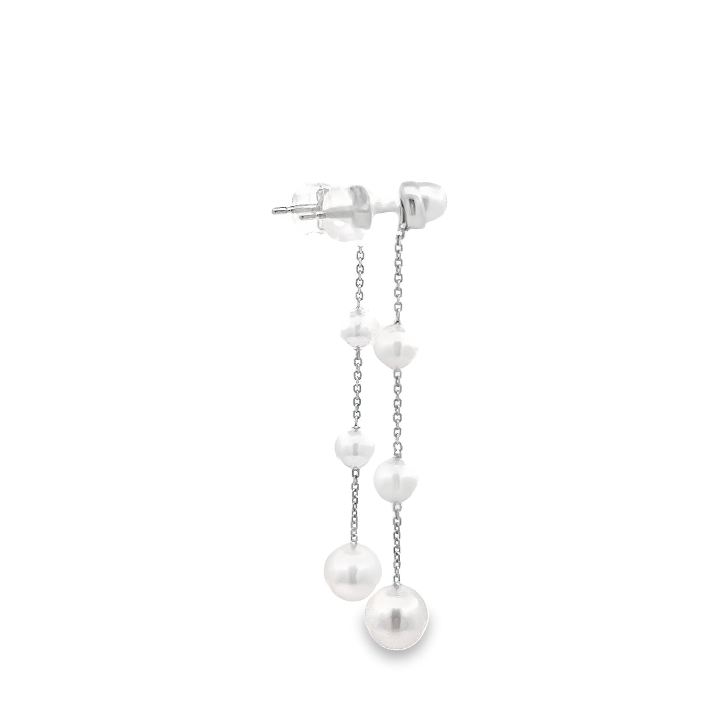 Akoya Pearl Studs with Detachable 3-Pearl Drops in White Gold
