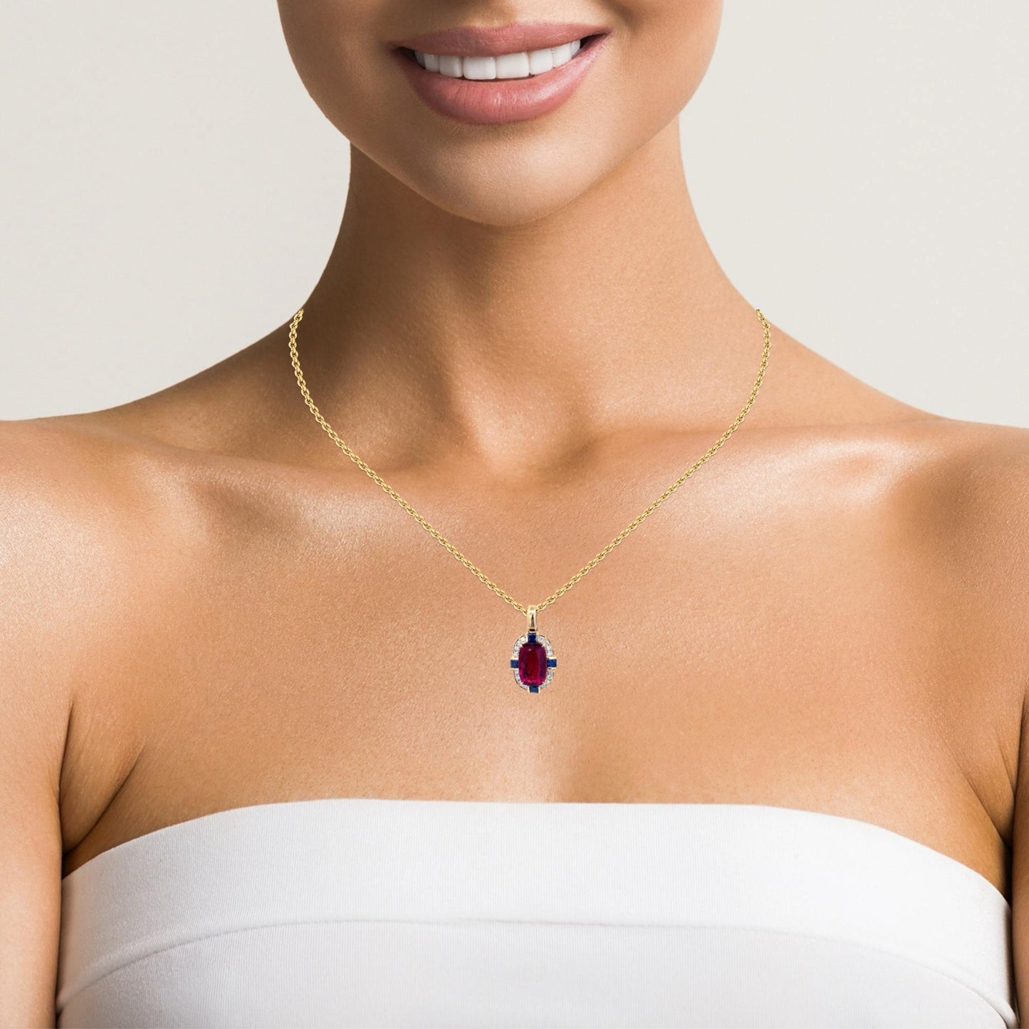 Rubellite and Sapphire Pendant